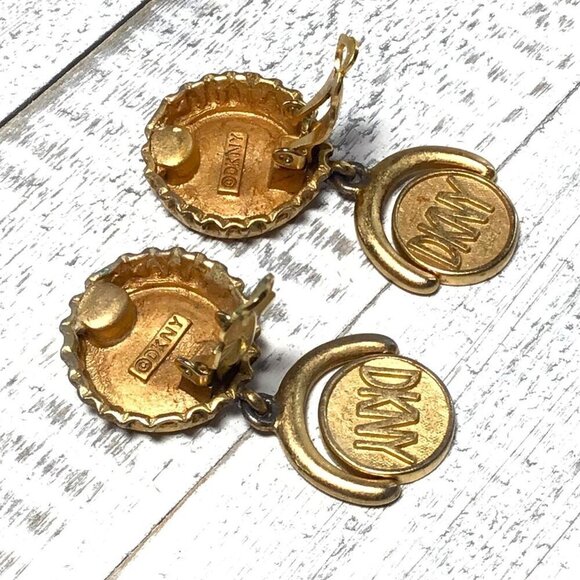 Donna Karan DKNY Clip On Earrings Vintage LogoBottle Cap Design Rare - Picture 2 of 3